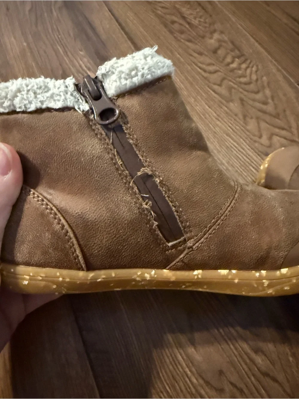 Livie & Luca Brown Ankle Boots with White Faux-Shearling Collar